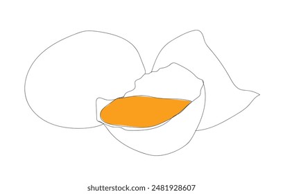 Chicken eggs. Raw, hard boiled, fried chicken whole and broken eggs with cracked eggshell. Poultry farming production, organic farm food. Vector line realistic sketch illustration