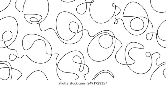 Chicken Eggs. Seamless Pattern in Continuous Line Drawing Style Isolated on White Background. Vector illustration.