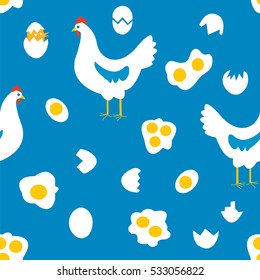 Chicken and eggs seamless pattern, funny design - vector graphic illustration