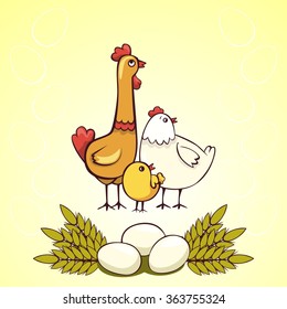chicken and eggs set cartoon 
vector illustration