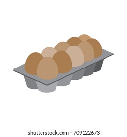 Chicken eggs in a tray flat.