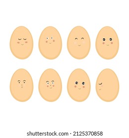Chicken eggs variation set. Funny cartoon characters. Emotions. Happy Easter day.
