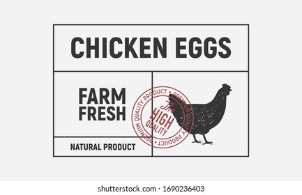 Chicken eggs vintage label. Old label with Hen silhouette. Trendy minimal design. Label, tag, logo, card template. Vintage sticker. Vector illustration