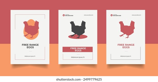 Chicken eggs vintage label. Old label with Hen silhouette, 