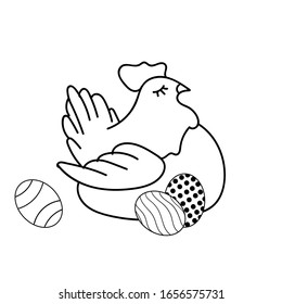 Chicken and eggs with white background. Vector illustration hand draw for easter holidays design. Doodle Style.