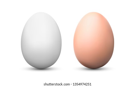 Chicken eggs white and brown mockups isolated. Vector illustration