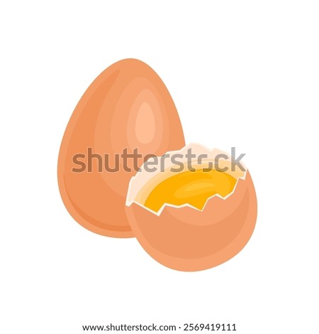Chicken eggs whole and half of egg with yolk. Vector cartoon flat illustration. Healthy food icon