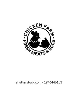 Chicken and Eggshell Logo Cartoon Character, A funny Cartoon Rooster Chicken Head and Eggshell Vector Logo Illustration