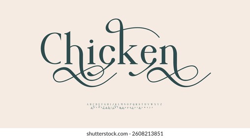 Chicken elegant Font Uppercase Lowercase and Number. Classic Lettering Minimal Fashion Designs. Typography modern serif fonts regular decorative vintage concept. vector illustration
