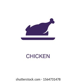 Chicken element in flat simple style on white background. Chicken icon, with text name concept template