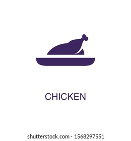 Chicken element in flat simple style on white background. Chicken icon, with text name concept template