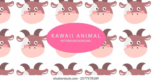chicken, elephant, fox head cartoon cute pattern background