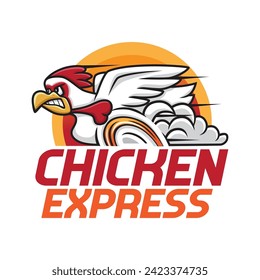 Chicken Express Logo Design Running Fast Chicken Illustration