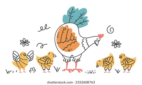 Chicken family farm isolated set. Vector graphic design illustration