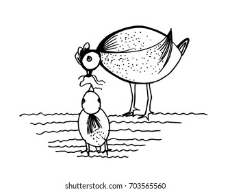 Chicken family hand drawing illustration. Decorative style