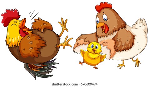 Chicken family with little chick illustration