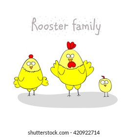 chicken family - rooster, hen, chicken. cartoon vector illustration