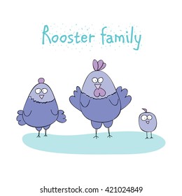 chicken family - rooster, hen, chicken. cartoon vector illustration