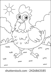 Chicken farm animal coloring pages for kids