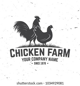 Chicken Farm Badge or Label. Vector illustration. Vintage typography design with chickens silhouette. Elements on the theme of the chicken farming business