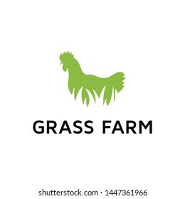 Chicken Farm Badge or Label. Vector illustration. Modern Design with chickens and grass silhouette.