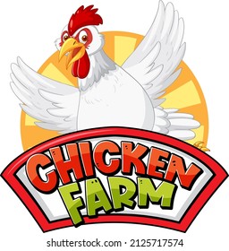 Chicken farm banner with white chicken cartoon character illustration
