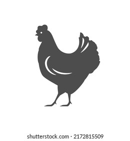 Chicken farm bird countryside agricultural fowl monochrome vintage icon vector illustration. Feather hen rooster with beak and wings black silhouette industrial rural meat production. Poultry cockerel