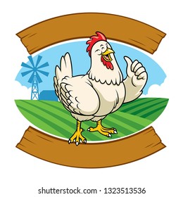 chicken in the farm with cartoon style