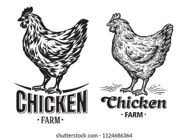 Chicken farm emblem on white background.. Vector illustration
