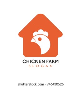 Chicken farm house logo design vector illustration with silhouette for animal shop, food shop