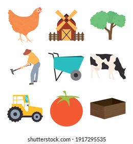 Chicken And Farm Icon Set Over White Background, Colorful Design, Vector Illustration