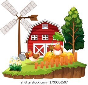 Chicken At The Farm Island Illustration