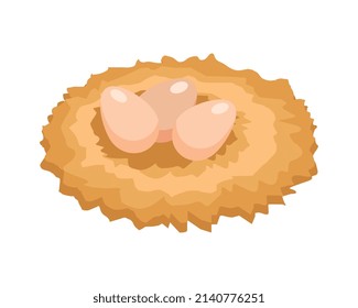Chicken farm isometric composition with isolated image of nest with bunch of eggs on blank background vector illustration