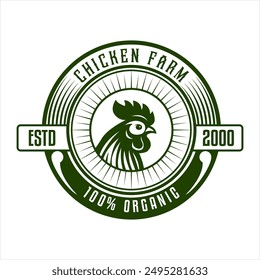 chicken farm logo badge emblem label vector template illustration design vintage style chicken mascot silhouette