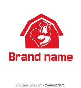 Chicken Farm Logo Design with Rooster Inside Barn Silhouette – Poultry Business Branding Icon
