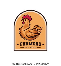 Chicken Farm Logo Illustration. Rooster Mascot Design. Suitable for T-shirt, Badge, Emblem, Print, Business, Brand, Fast Food, Culinary Brand, Restaurant. Vector, Editable Color