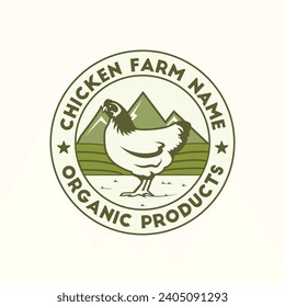 Chicken farm logo template with field background