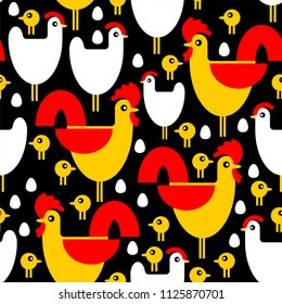 Chicken Farm pattern seamless. Chicken and rooster and chicken background. Children fabric texture. Vector illustration