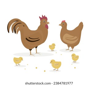 chicken farm poultry on village vector Flat illustration. farming, agricultural species 