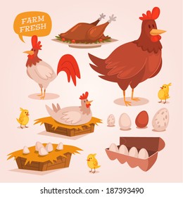 Chicken farm. Retro style vector elements. 