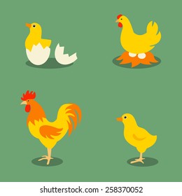 Chicken farm. Retro style vector elements.