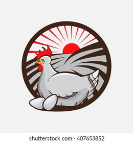 Chicken farm round emblem, logo. vector illustration