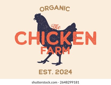 Chicken Farm with Chicken Silhouette Vintage Retro Background. Ideal for branding organic farms, local produce markets, homesteading, animal husbandry, or artisanal food packaging.