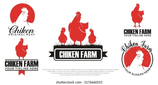 Logotipo del conjunto de iconos del vector de la granja de pollo aislado en fondo blanco