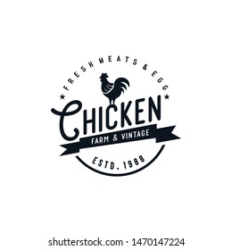 Chicken Farm Vintage Logo Vector Stock