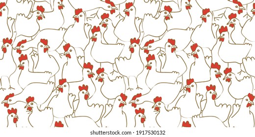Chicken farming - seamless pattern. Hand drawn vector illustration.