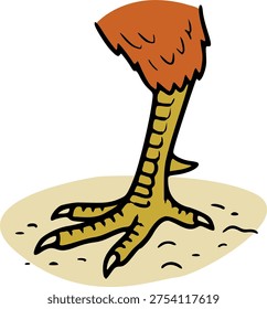 Chicken feet or claws vector illustration. Detailed poultry leg anatomy line art.