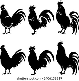 chicken, female chicken, chicks, Hen silhouette isolated on white background,chicken silhouette set.