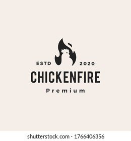 chicken fire flame hipster vintage logo vector icon illustration