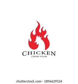 Chicken fire icon logo vector design template. Hot chicken with silhouette style logo design for kitchen, restaurant, menu product.